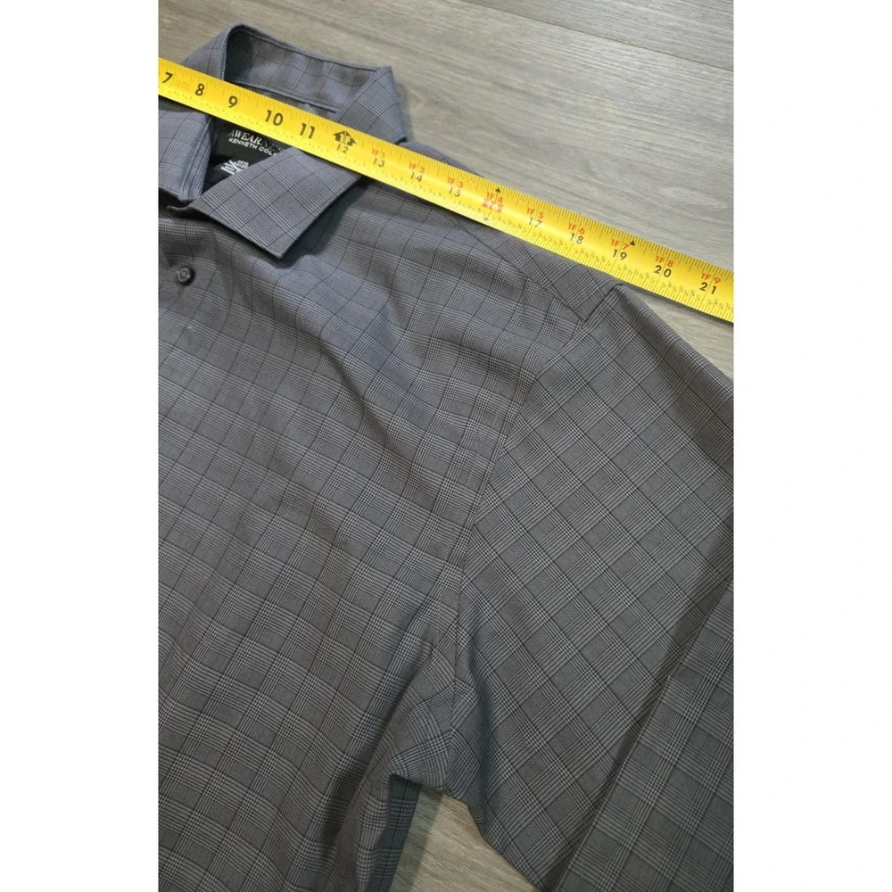 Kenneth Cole Awearness Men's Shirt 16.5 34/35 Gray Check Button Up SLIM FIT NWT
